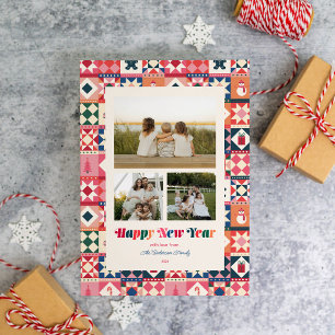 Cartes Pour Fêtes Annuelles Patchwork Nouvel An Trois Photos Multicolores