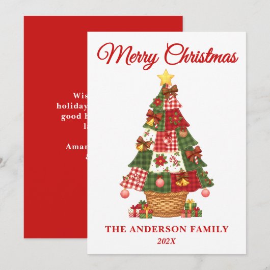 Cartes Pour Fêtes Annuelles Patchwork sapin de Noël non photo (Devant / Derrière)