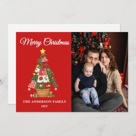 Cartes Pour Fêtes Annuelles Patchwork sapin de Noël Photo (Devant / Derrière)