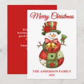 Cartes Pour Fêtes Annuelles Patchwork Snowman Christmas (Devant / Derrière)