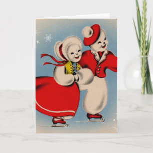 Cartes Pour Fêtes Annuelles Patinage de glace de couples de bonhomme de neige