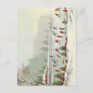 Cartes Pour Fêtes Annuelles Patinage De Noël Vintage Sur L'Étang