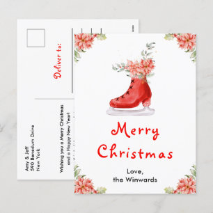 Cartes Pour Fêtes Annuelles Patinage floral sur glace Rouge Joyeux Noël
