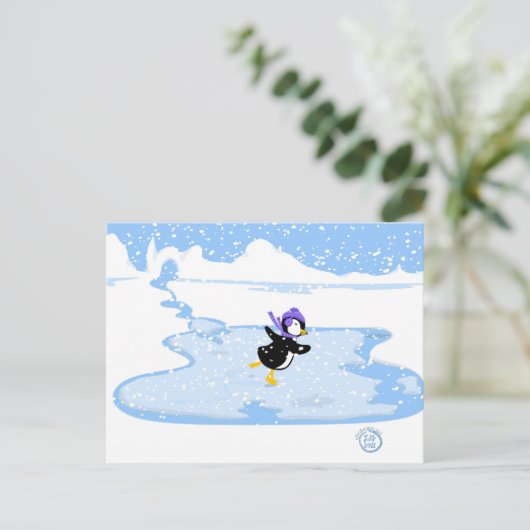 Cartes Pour Fêtes Annuelles Patinage Penguin Noël (Debout devant)