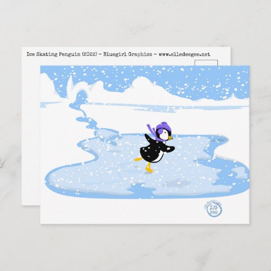 Cartes Pour Fêtes Annuelles Patinage Penguin Noël (Devant / Derrière)