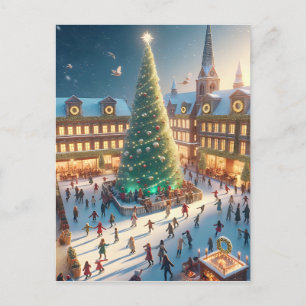 Cartes Pour Fêtes Annuelles Patinage sur glace autour d'un arbre de Noël vierg
