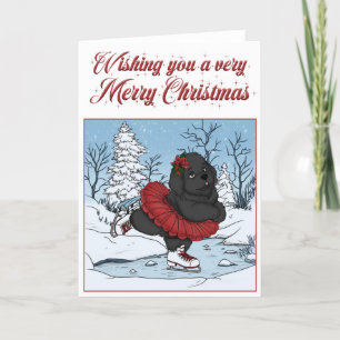 Cartes Pour Fêtes Annuelles Patinage sur glace chiot Terre-Neuve Joyeux Noël