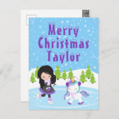 Cartes Pour Fêtes Annuelles Patinage sur glace Coiffeuse noire fille Joyeux No (Devant / Derrière)