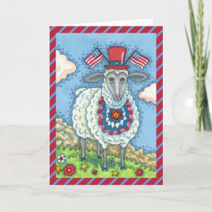 CARTES POUR FÊTES ANNUELLES PATRIOTE QUATRIÈME DE JUILLET SHEEP, L'ART DE FOLK
