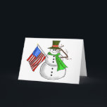 Cartes Pour Fêtes Annuelles Patriotic Snowman Salutes Christmas Greeting Card<br><div class="desc">Here's our snowman,  who is saluting and also holding a flag as his other arm.  This card can be customized inside to say whatever you want them to.  Feel free to change the font colors or styles as well and to personalize this however you'd like.</div>