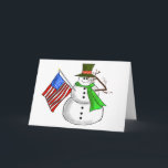 Cartes Pour Fêtes Annuelles Patriotic Snowman Salutes Christmas Greeting Card<br><div class="desc">Here's our snowman,  who is saluting and also holding a flag as his other arm.  This card can be customized inside to say whatever you want them to.  Feel free to change the font colors or styles as well and to personalize this however you'd like.</div>