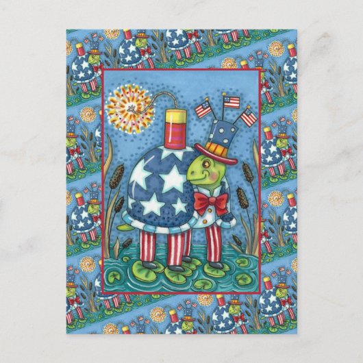 Cartes Pour Fêtes Annuelles PATRIOTIC UNCLE SAM TURTLE, FUNNY FIRECRACKER Cute (Devant)