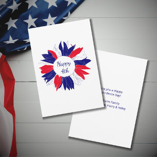 Cartes Pour Fêtes Annuelles Patriotique 4 juillet Floral Rouge Bleu Bleu