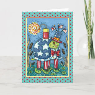 CARTES POUR FÊTES ANNUELLES PATRIOTIQUE ONCLE SAM TURTLE, FUNNY FIRECRACKER MÊ