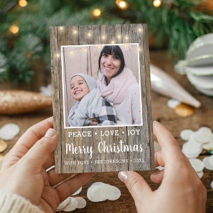 Cartes Pour Fêtes Annuelles Pays Lumières rustiques en bois Photo Joyeux Noël