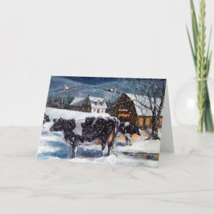 Cartes Pour Fêtes Annuelles PAYS NOËL : Holstein VACHES : NUIT NEIGE