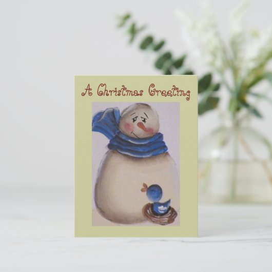 Cartes Pour Fêtes Annuelles Pays Snowman primitif avec Oiseau bleu (Debout devant)