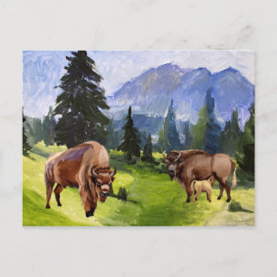 Cartes Pour Fêtes Annuelles Paysage à l'aquarelle de bison buffle