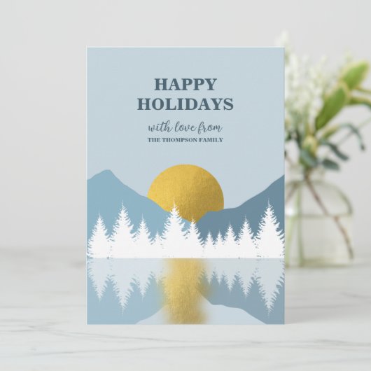 Cartes Pour Fêtes Annuelles Paysage abstrait Golden Winter Joyeux Noël  (Debout devant)