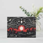 Cartes Pour Fêtes Annuelles Paysage Abstrait rouge noir Ciel de Noël (Debout devant)