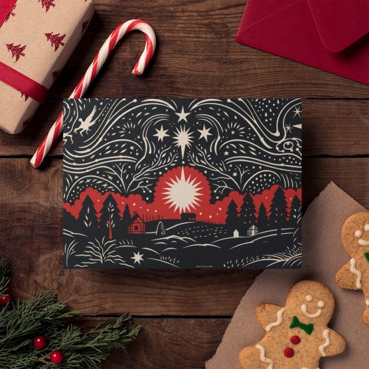 Cartes Pour Fêtes Annuelles Paysage Abstrait rouge noir Ciel de Noël