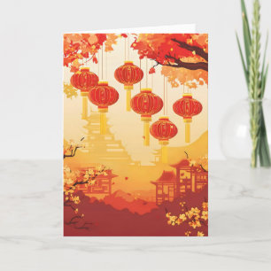 Cartes Pour Fêtes Annuelles Paysage chinois Rouge et or