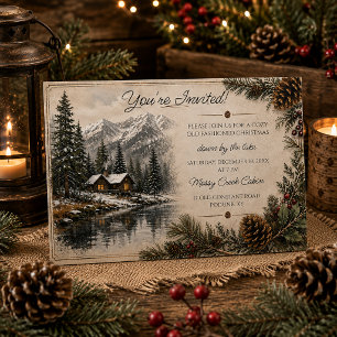 Cartes Pour Fêtes Annuelles Paysage de chalet de montagne rustique Noël
