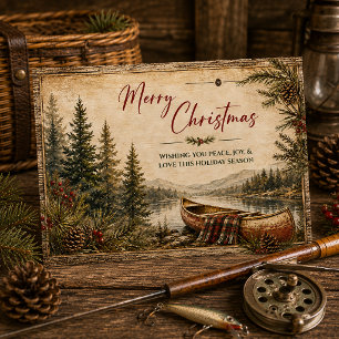 Cartes Pour Fêtes Annuelles Paysage de lac de montagne rustique à la pagaie po