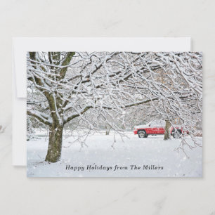 Cartes Pour Fêtes Annuelles Paysage de neige hivernal & camion rouge