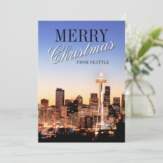 Cartes Pour Fêtes Annuelles Paysage de Seattle à Noël (Debout devant)