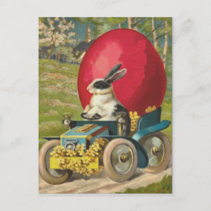 Cartes Pour Fêtes Annuelles Paysage de voiture d'oeuf de lapin de Pâques