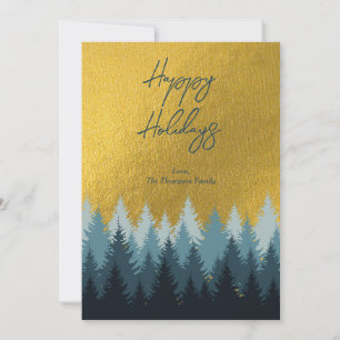 Cartes Pour Fêtes Annuelles Paysage doré d'arbres forestiers Joyeuses Fêtes