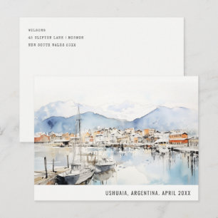 Cartes Pour Fêtes Annuelles Paysage d'Ushuaia en Argentine Aquarelle Voyage