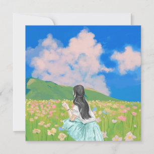 Cartes Pour Fêtes Annuelles Paysage esthétique Fille avec fleurs