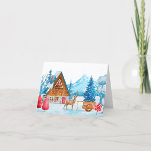 Cartes Pour Fêtes Annuelles Paysage hivernal avec un cerf