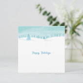 Cartes Pour Fêtes Annuelles Paysage hivernal enneigé avec des sapins heureux (Debout devant)