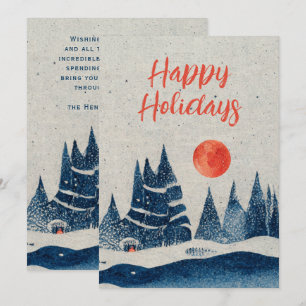 Cartes Pour Fêtes Annuelles Paysage hivernal forêt lune orange bleu marine