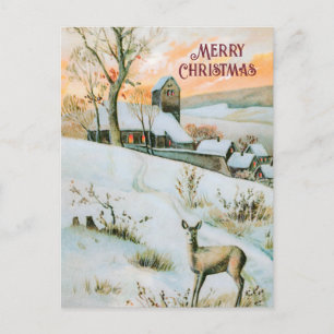 Cartes Pour Fêtes Annuelles Paysage hivernal vintage avec Noël aux cerfs