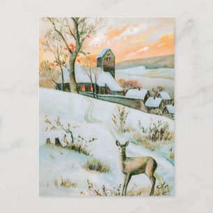 Cartes Pour Fêtes Annuelles Paysage hivernal vintage de neige avec cerf