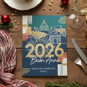 Cartes Pour Fêtes Annuelles Paysage Italien Bonne Année 2026 Marine Or