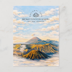 Cartes Pour Fêtes Annuelles Paysage montagneux à l'aquarelle de Bromo Tengger