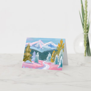 Cartes Pour Fêtes Annuelles Paysage montagneux pastel en scène hivernale Tra