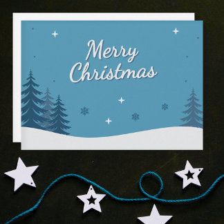Cartes Pour Fêtes Annuelles Paysage neigeux et arbres à sapins - Joyeux Noël b