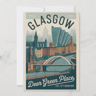 Cartes Pour Fêtes Annuelles Paysage urbain de Glasgow Ecosse dans un style rét