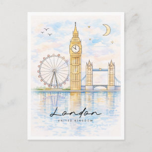 Cartes Pour Fêtes Annuelles Paysage urbain de Londres aquarelle Royaume-Uni