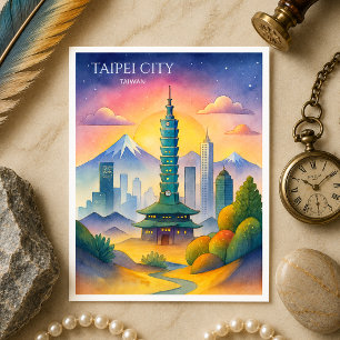 Cartes Pour Fêtes Annuelles Paysage urbain de Taipei Taïwan aquarelle