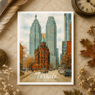 Cartes Pour Fêtes Annuelles Paysage urbain de Toronto Canada Aquarelle vintage