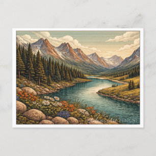 Cartes Pour Fêtes Annuelles Paysage vintage de vallée de rivière alpine serein