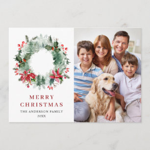Cartes Pour Fêtes Annuelles Paysage Wreath Holly Berry Pine 3 PHOTO Salutation