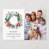 Cartes Pour Fêtes Annuelles Paysage Wreath Holly Berry Pine 4 PHOTO Salutation (Devant)
